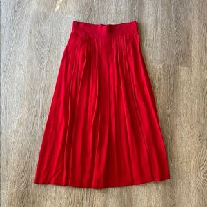 Vintage Red Pleated Midi Skirt Sz 12 Small 29” Waist Mid-Length USA 80s Office